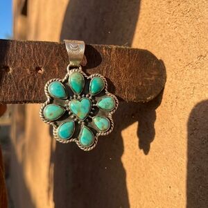 Kingman Turquoise Heart Silver Pendant